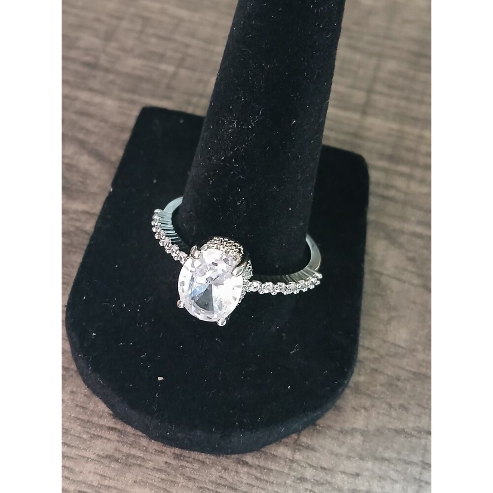 Oval Cut Simulated Diamond Ring High-Quality Princess with Pave Band SIZE 10